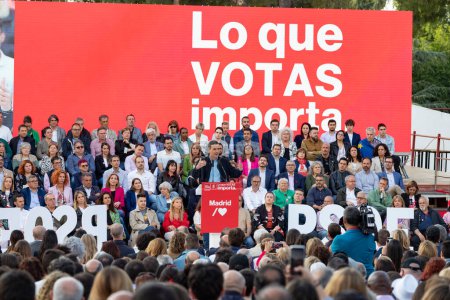 Photo for Pedro Sanchez Perez-Castejon. Massive act of the PSOE. President of Spain at a political rally. MADRID, SPAIN - MAY 25, 2023. - Royalty Free Image