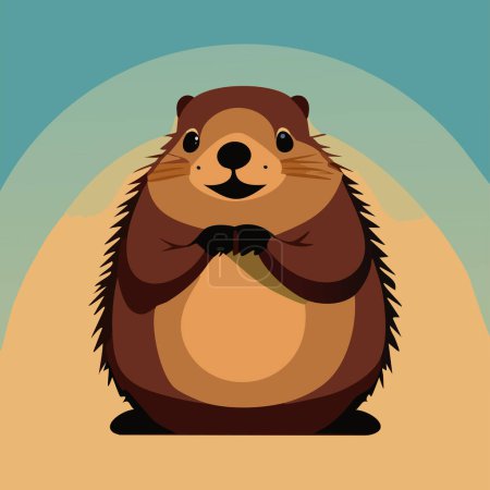 Foto de Marmota. Ilustración. A Groundhog (Marmota monax) under a holly bush. Enfoque selectivo en la marmota en primer plano. Día de la Marmota. 2 de febrero. 2024. - Imagen libre de derechos