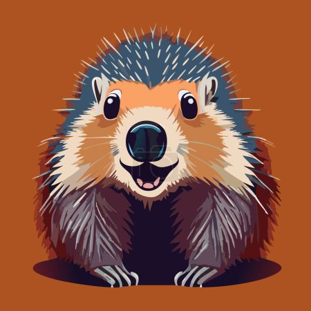 Foto de Marmota. Ilustración. A Groundhog (Marmota monax) under a holly bush. Enfoque selectivo en la marmota en primer plano. Día de la Marmota. 2 de febrero. 2024. - Imagen libre de derechos