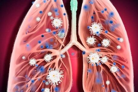 Pulmones. Pertussis. Tos ferina. Bordetella pertussis. Pulmones con bacterias. Diseño de pulmones con bacterias dentro de los pulmones que representan una enfermedad pulmonar.
