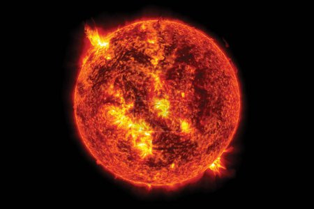 Sol. Tormenta solar. Una llamarada solar. Un tren de tormenta solar G4 extremo. Las llamaradas solares de clase X son las más fuertes. Tormenta solar en el universo, onda magnética, potencia extrema, sol.