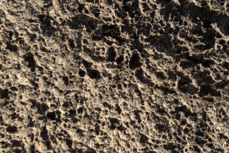 Foto de Primer plano de la textura de la roca costera de la isla de Mallorca al amanecer - Imagen libre de derechos
