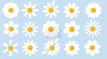 Foto de Conjunto de manzanilla simple, ilustración de icono de margarita plana, temporada de primavera, decoración botánica. - Imagen libre de derechos