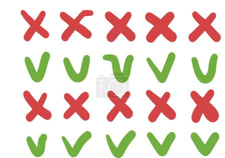 Foto de Doodle Cruz roja y garrapata verde aisladas sobre fondo blanco. Ilustración vectorial de signos correctos e incorrectos. Sí y No símbolos
. - Imagen libre de derechos