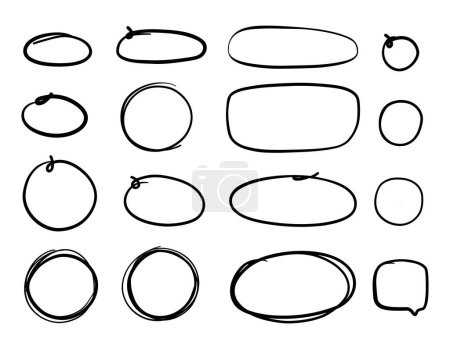 Illustration for Hand drawn doodle ovals and circles set. Marker Ellipses Set of vector illustration isolated on transparent background. - Royalty Free Image