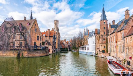 Photo for City canal and historic buildings in Bruges, Belgium. - Royalty Free Image