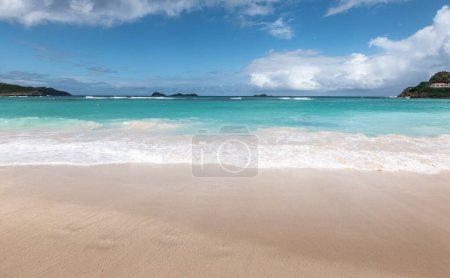 Téléchargez les photos : Plage de sable blanc dans les Caraïbes. Plage de St Jean, St Barth, Antilles. - en image libre de droit