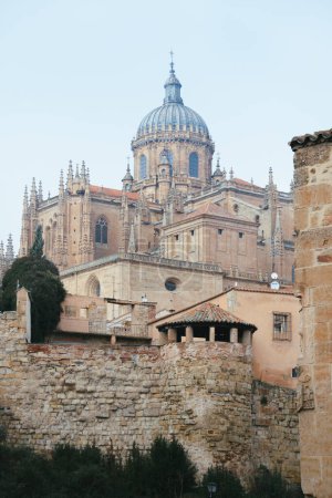 Facade of the famous cathedral of Salamanca (Castile and Len, Spain). Tallest Catholic cathedral in Spain. Church of Gothic, Renaissance, and Baroque styles.