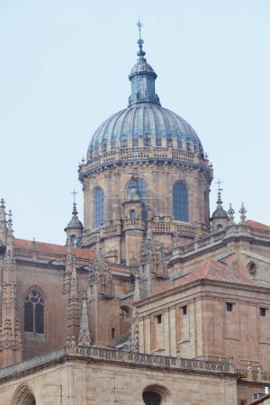 Facade of the famous cathedral of Salamanca (Castile and Len, Spain). Tallest Catholic cathedral in Spain. Church of Gothic, Renaissance, and Baroque styles.