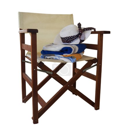 Photo for One cair with seat and back in white fabric with beach hat set. Scandinavian interior. - Royalty Free Image
