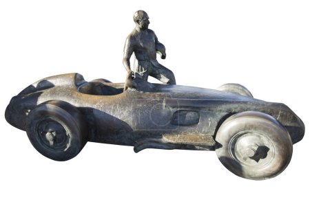 Téléchargez les photos : Monument à la flèche d'argent W196 R et Juan Manuel Fangio. Musée Mercedes-Benz à Stuttgart. - en image libre de droit