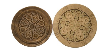 Foto de Dos placas de madera decorativas ucranianas tradicionales, trabajo de runas - Imagen libre de derechos