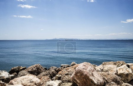 Seascape in spring in Paleo Faliro area, Athens, Greece. Mediterranean Sea