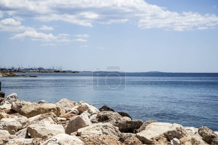 Seascape on the Mediterranean Sea in the area of Paleo Faliro, Athens, Greece.