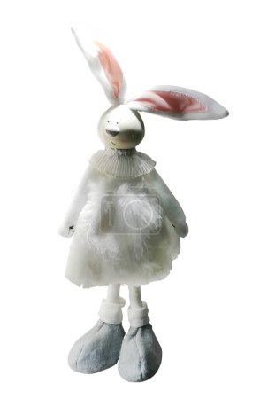 Dekor zu Ostern - Hase im weißen Kleid auf weißem Hintergrund