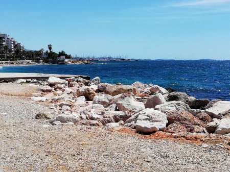 nice sea coast with stones in the Faliro area, Greece