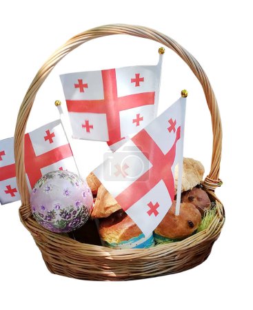 Panier de Pâques en Géorgie et drapeau géorgien