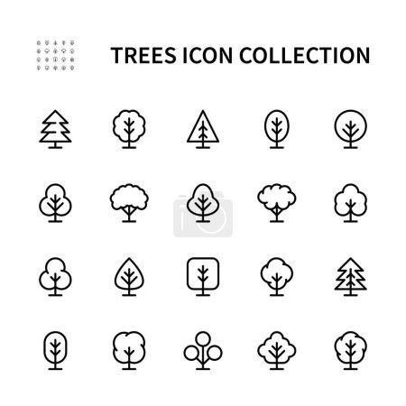 Illustration for Trees vector linear icons set. Nature and ecology. Wood, forest, branch,  nature, tree, plant, landscape, ecology, leaves and more. Isolated collection of trees icon on white background. - Royalty Free Image