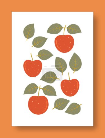 Illustration vectorielle abstraite nature morte de feuilles de pomme et de fruits de pomme dans des couleurs pastel. Collection d'art contemporain. Image vectorielle des pommes pour les médias sociaux, affiches, cartes postales.