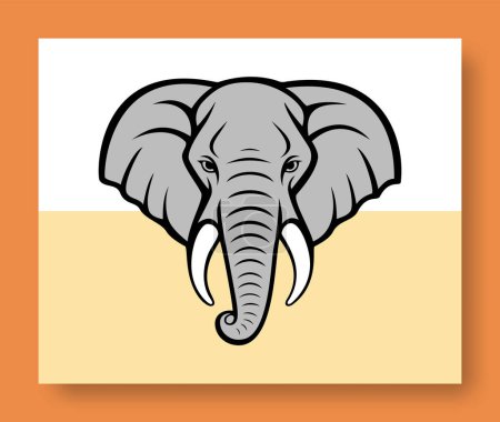 Elefantenkopfvektorillustration. Tierwelt. Elefant, Zeichnung, Rüssel, Kopf, Symbol, Bild, Emblem auf farbigem Hintergrund. Flaches Elefantengesicht für Grafik- und Webdesign, Logo und mehr.