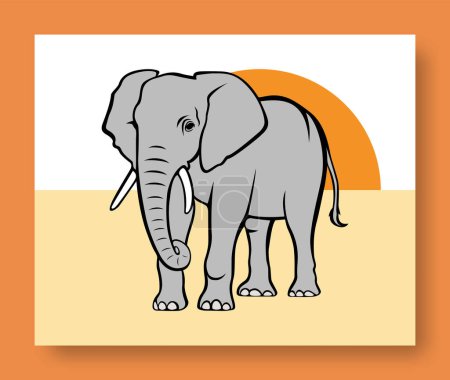Elefantenvektorillustration. Tierwelt. Elefant, Zeichnung, Tier, Tier, Symbol, Bild, Emblem auf farbigem Hintergrund. Flache Elefantenfigur für Grafik- und Webdesign, Logo und mehr.