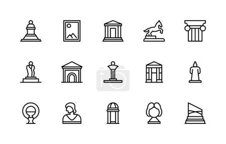 Illustration for Museum vector linear icons set. Collection contains such icons as sculpture, painting, monument, statues, antiques, archeology and more. Isolated icon collection of museum on white background. - Royalty Free Image