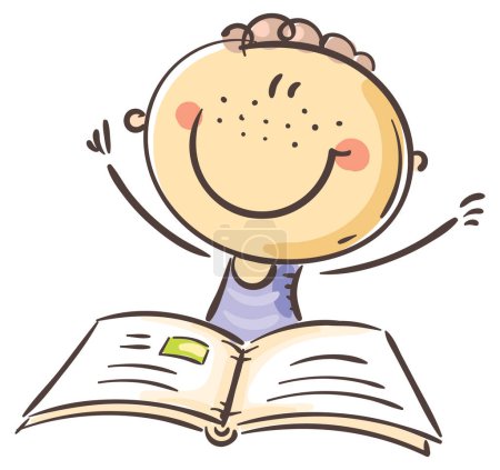 Téléchargez les photos : Cartroon happy kid reading a book. Vector illustration - en image libre de droit