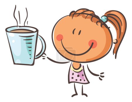 Téléchargez les photos : Doodle girl holding cup tea, cartoon clipart, vector illustration - en image libre de droit