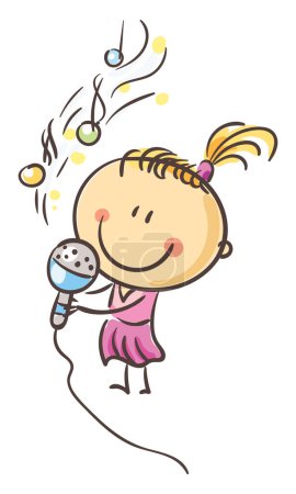 Téléchargez les photos : Little happy girl singing song. Kid creative activities clipart, isolated on white background, vector illustration. - en image libre de droit