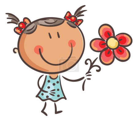 Téléchargez les photos : Cute little girl with flowers in her hand. Nature love. Vector clipart illustration - en image libre de droit