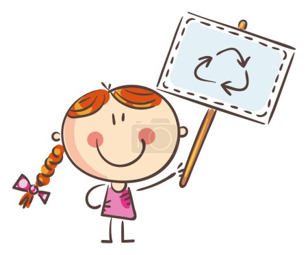 Téléchargez les photos : Girl holding a sign with recycle symbol. Vector illustration in cartoon style, kid clipart - en image libre de droit