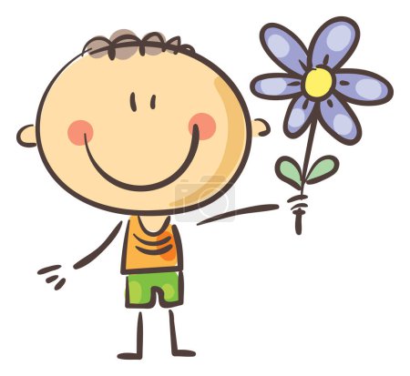 Téléchargez les photos : Joyeux gribouillis avec des fleurs. Clipart d'enfant de dessin animé. Illustration vectorielle. - en image libre de droit