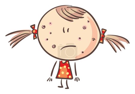 Téléchargez les photos : Malheureuse petite fille de dessin animé avec la varicelle. Maladies infantiles. Illustration vectorielle. - en image libre de droit