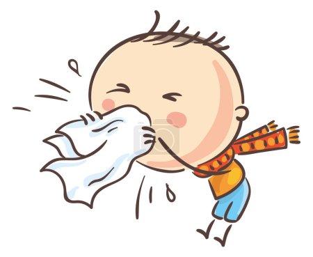 Téléchargez les photos : Doodle garçon souffrant de la maladie comme la grippe. Clipart vectoriel enfants dessin animé. - en image libre de droit