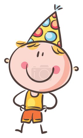 Téléchargez les photos : Dessin animé garçon heureux dans chapeau de fête, illustration vectorielle clipart petit enfant - en image libre de droit