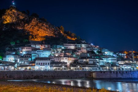 Skyline of the old city of Berat with its ancient houses, in Albania