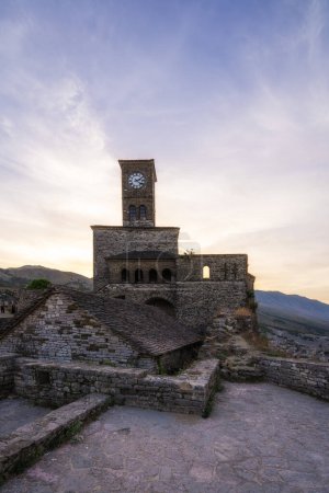Beautiful clock tower in the castle in Gjirokaster, Albania.