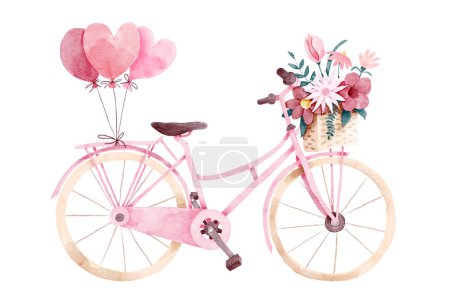 Téléchargez les photos : Vélo rose avec des fleurs clipping chemin isolé sur fond blanc - en image libre de droit