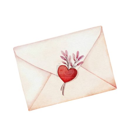 Gelber Umschlag mit rotem Herz. Liebesbrief zum Valentinstag.