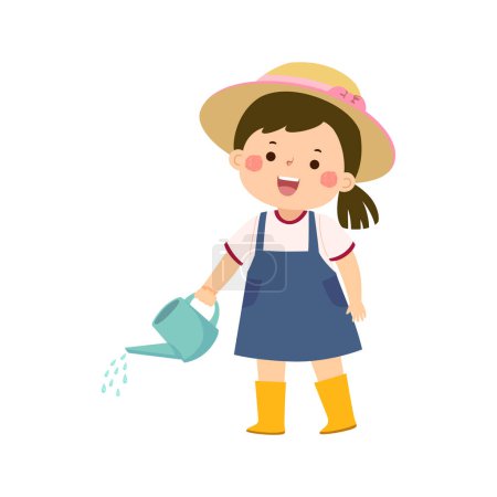 Illustration for Cartoon little girl holding watering can pouring water - Royalty Free Image