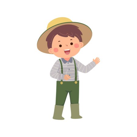 Téléchargez les illustrations : Petit garçon agriculteur ou jardinier montrant sa main - en licence libre de droit