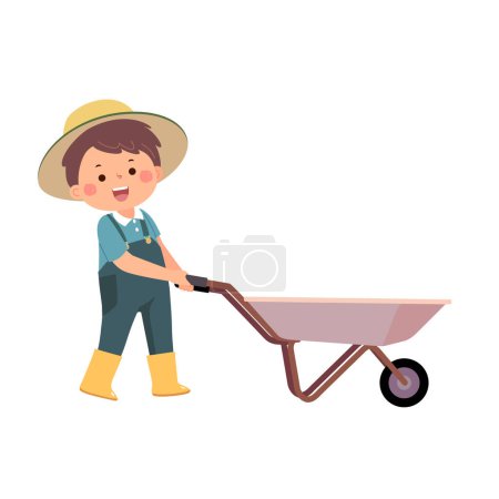 Ilustración de Pequeño jardinero empujando carretilla vacía - Imagen libre de derechos