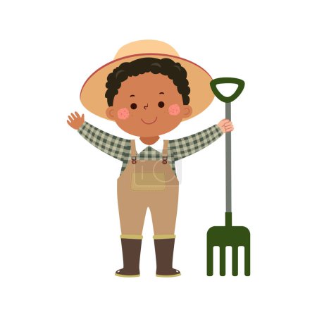 Illustration for Little kid farmer holding pitchfork - Royalty Free Image
