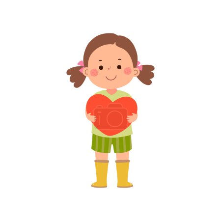 Téléchargez les illustrations : Caricature petite fille au cœur rouge. Concept Saint-Valentin. - en licence libre de droit