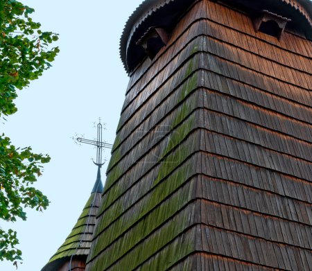 Photo for Covering of a wooden church in Slovakia with shingles - Royalty Free Image