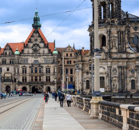 Photo for View from the Augustus bridge onto the Georgen building and the Trinitatis church in Dresden, Gerrmany - Royalty Free Image