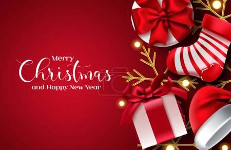 Illustration for Merry christmas vector background design. Merry christmas text in red empty space for messages. - Royalty Free Image