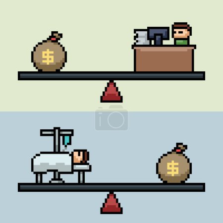 Ilustración de Pixel arte del equilibrio de salud del trabajo - Imagen libre de derechos
