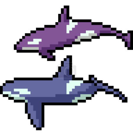 Illustration for Pixel art of couple killing whale - Royalty Free Image