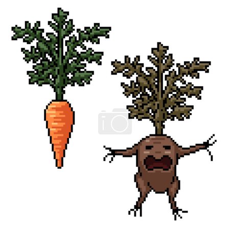 pixel art of carrot mandrake fantasy isolated background